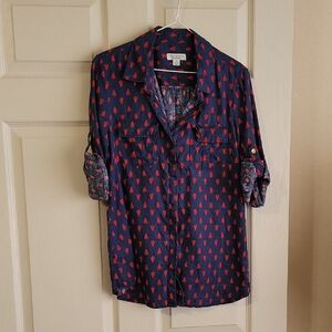 EUC Charter Club Navy Patterned Linen Shirt